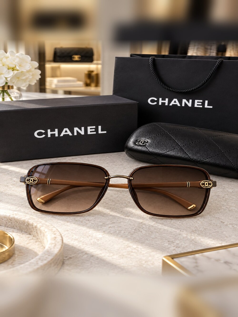 Chanel Brown Square Sunglasses - Picture 6 of 6
